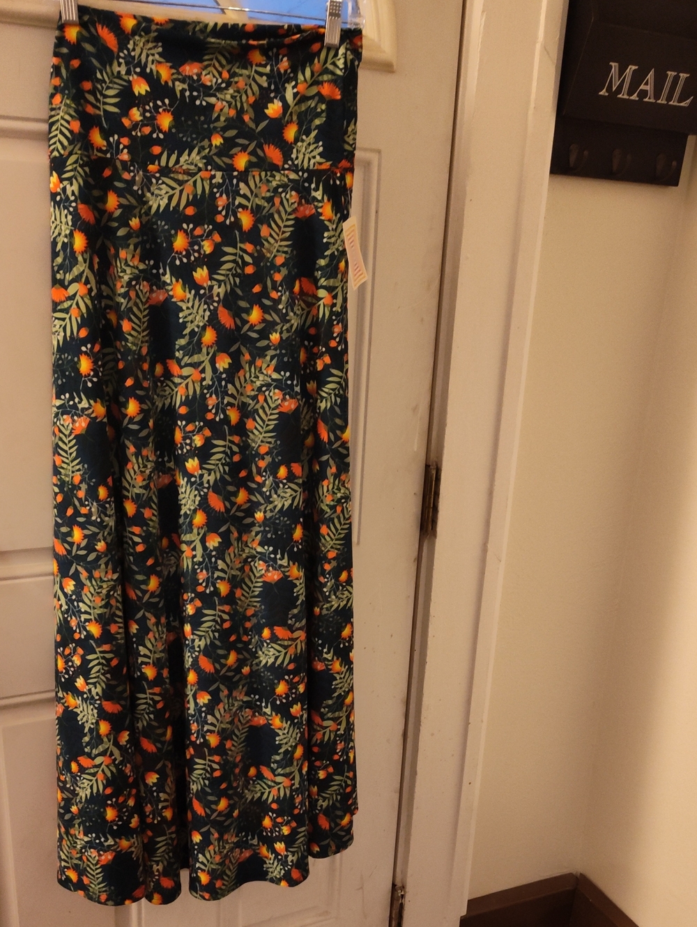 LuLaRoe Girls Navy Maxi Skirt with Orange Floral Print
